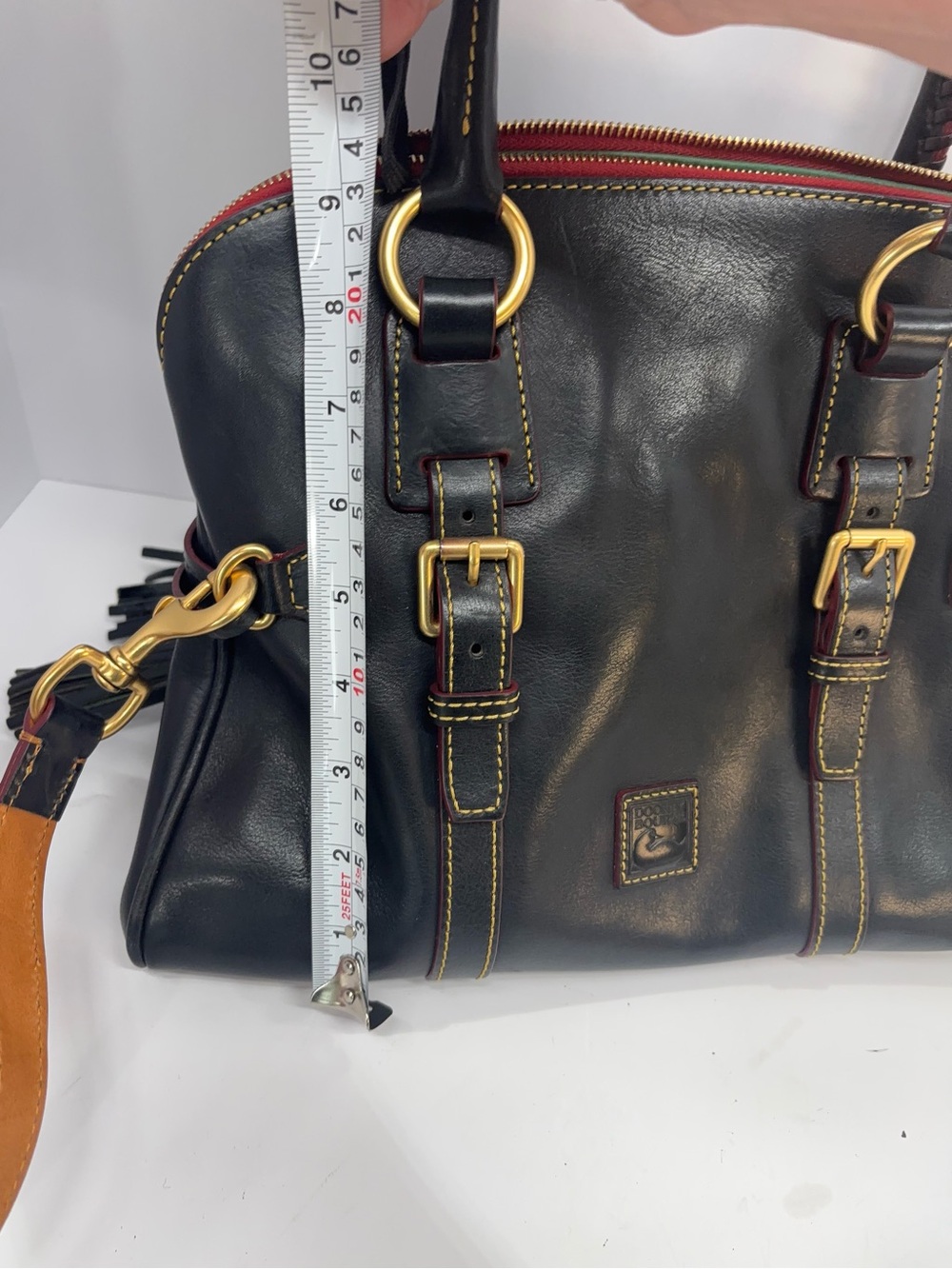 Dooney & Bourke Florentine Leather Satchel Black Red Large Crossbody Tassel - Picture 10 of 11